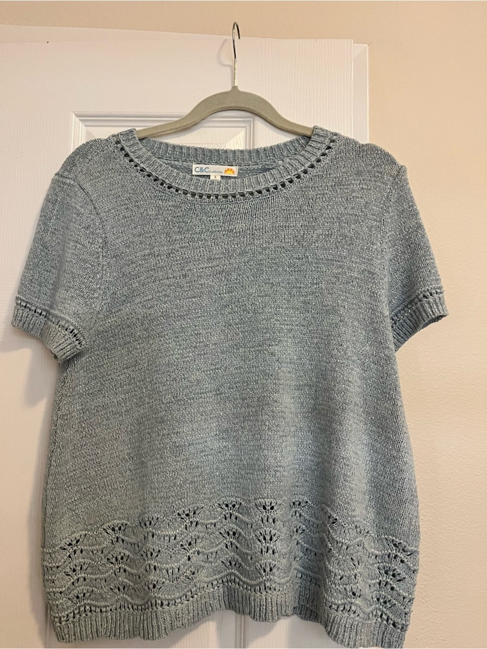 C&C California Soft Light Blue Short Sleeve Knit Top